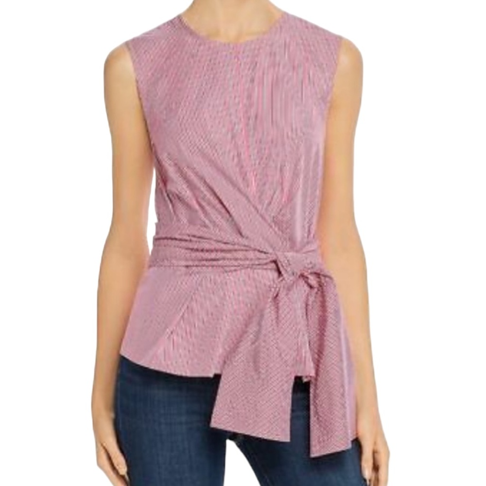 Derek Lam 10 Crosby “Pandora” Striped Pleated Peplum Tie-Front Top NWT